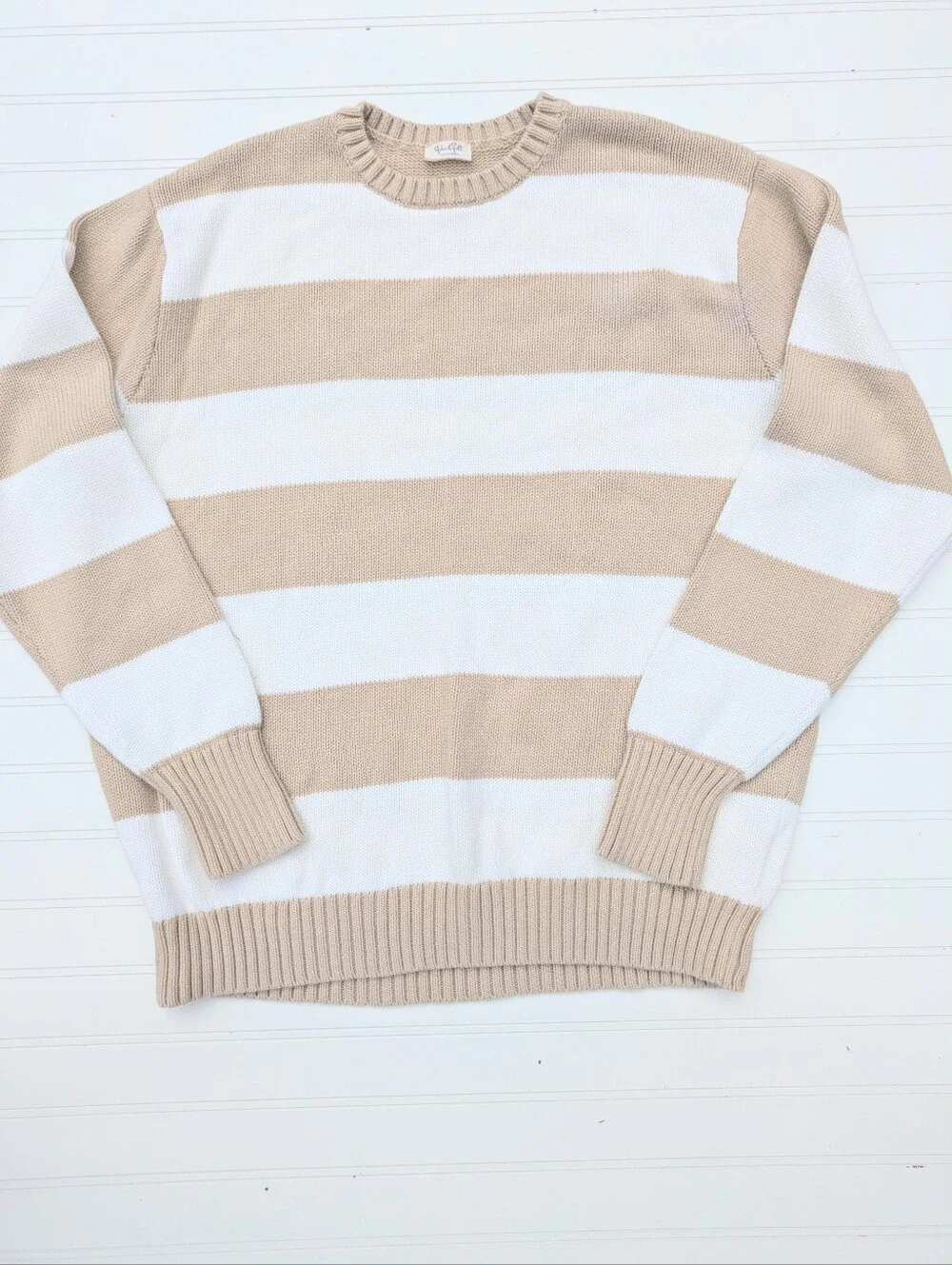John Galt Thick Cotton White/Tab Striped Crew Neck Sweater Heritage